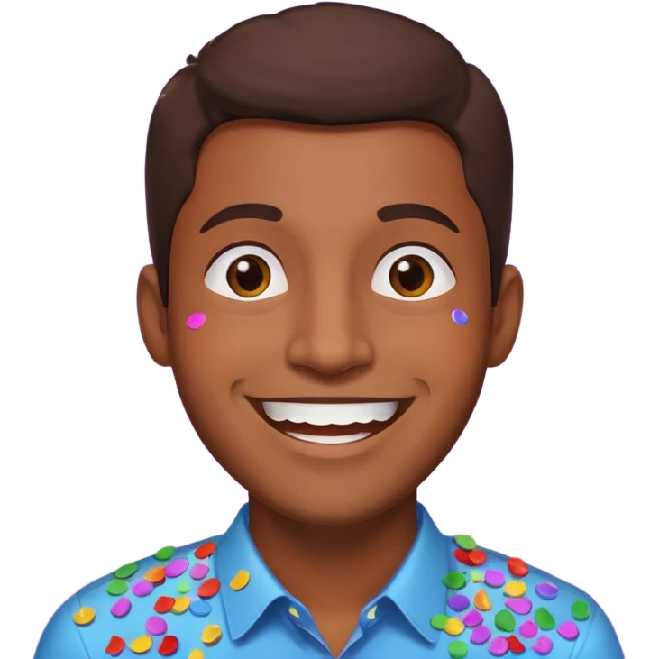 Emoji de un hombre feliz de festejo solo cabeza morocho y con confeti  emoji