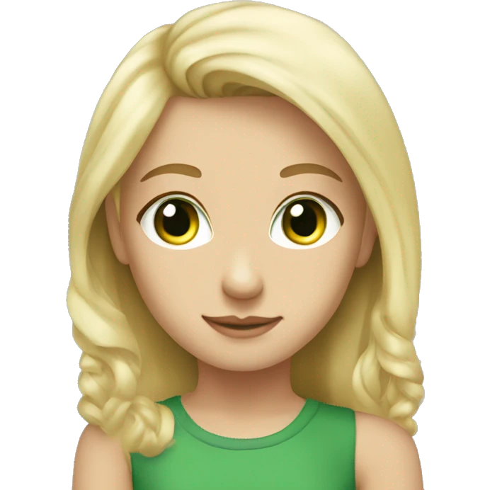 Girl, blonde hair, white, green eyes;man, emoji