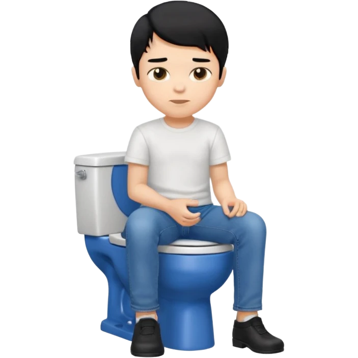 menino tom de pele medio claro com cabelo preto sentado no vaso sanitário quadrado emoji