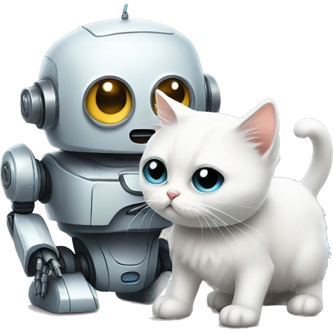 Sad robot and a white kitten emoji