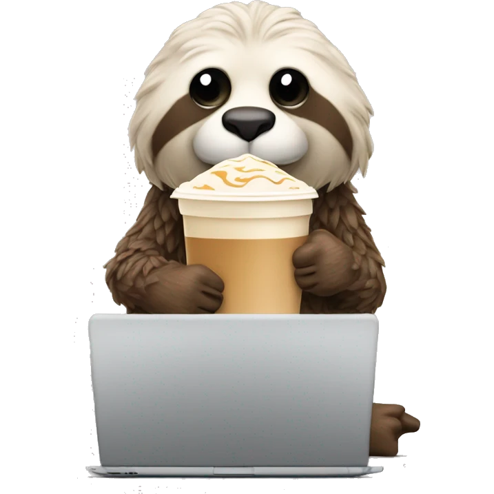 sloath with laptop and ice latte emoji