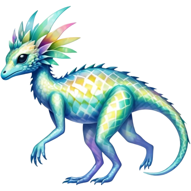 a translucent iridescent ethereal tropical edgy vernid-fionbri-creature with splash patterns full body emoji