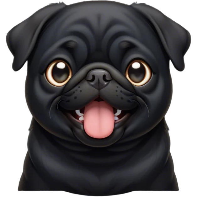 Cinematic Cute Yawning Black Pug Portrait Emoji, Head tilted slightly with a dramatic, wide-open yawn, showcasing a smooth black coat with a velvety texture, floppy ears slightly drooping, round dark eyes barely open in drowsy contentment, Simplified yet irresistibly adorable features, highly detailed, glowing with a soft, cozy glow, high shine, relaxed yet expressive, stylized with a touch of whimsy, bright and endearing, soft glowing outline, capturing the essence of a sleepy yet affectionate companion, so drowsy it feels like it could stretch out of the screen and curl up for a nap! emoji