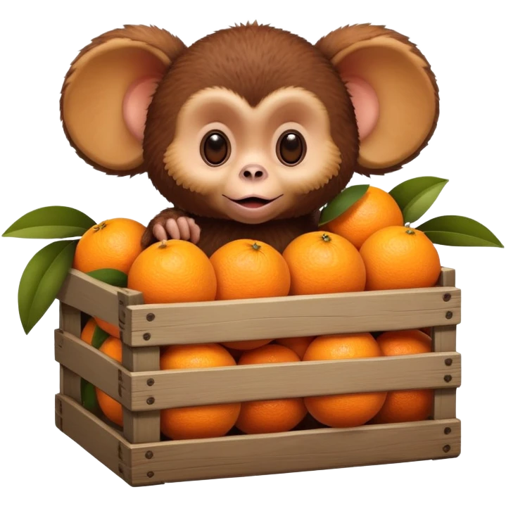 Cheburashka with big ears in a crate of oranges emoji
