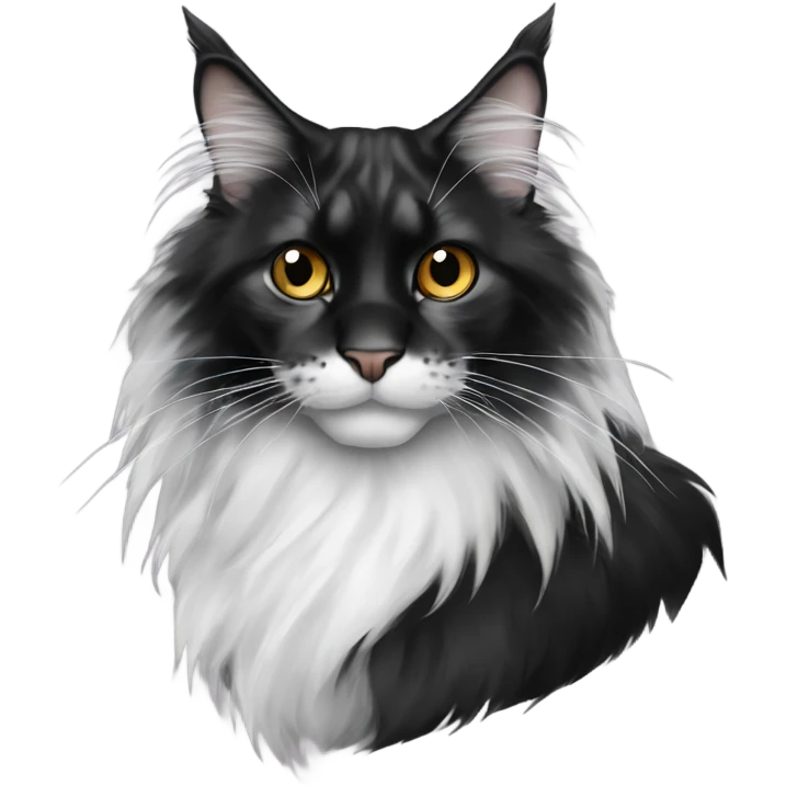 Black and white Maine coon cat with a black nose emoji