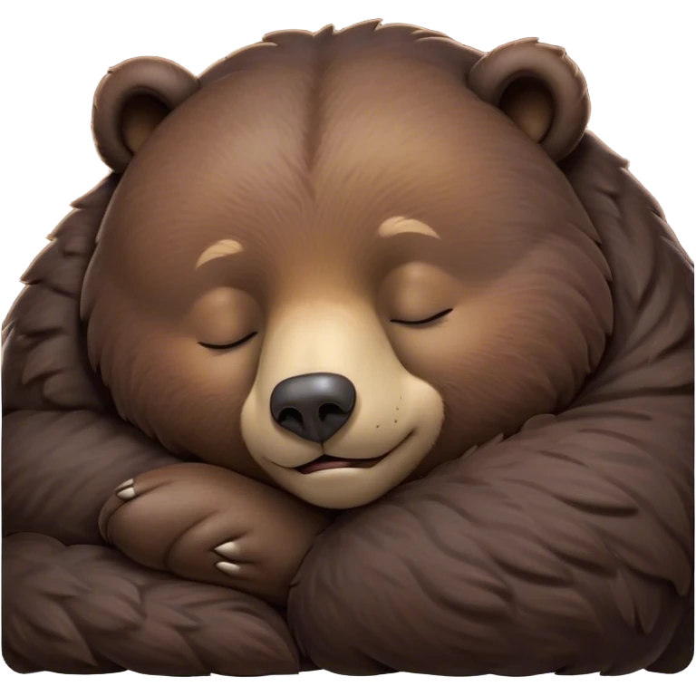Meme-Worthy Cute Sleeping Bear Portrait Emoji, Head resting peacefully with a contented smile, showcasing a massive, robust build and a luxuriously soft dark brown fur, eyes shut in a serene, restful nap, Simplified yet hilariously adorable features, highly detailed, glowing with a soft, drowsy light, high shine, relaxed and utterly lovable, stylized with an air of playful laziness, bright and heartwarming, soft glowing outline, capturing the essence of a comically sleepy bear, so meme-worthy it feels like it could instantly become the next viral sensation of adorable slumber! emoji