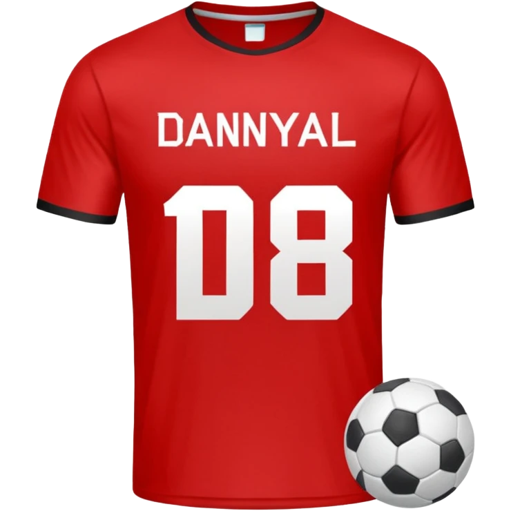 Football T-shirt saying "Danyaal" on the back with number 18 emoji