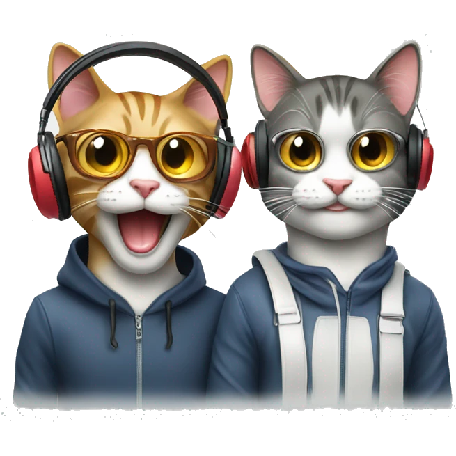 2 cool cats both smiling with headphones emoji
