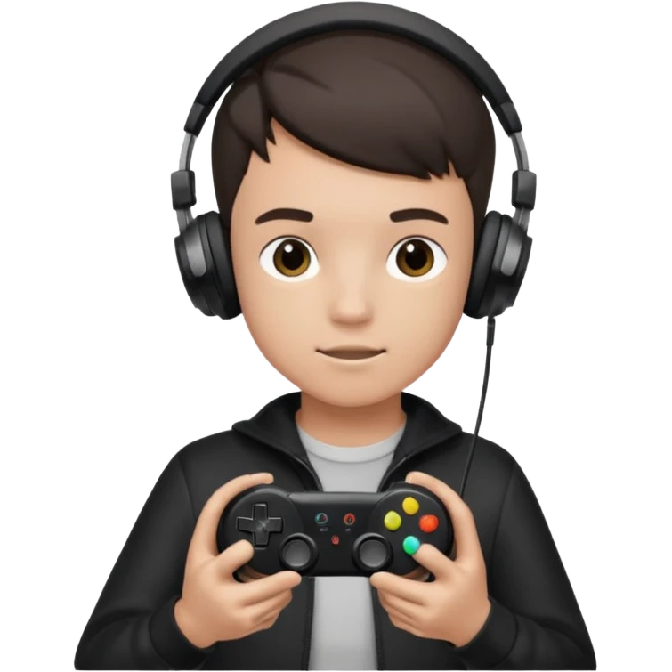 boy with headphones holding all black game controller emoji