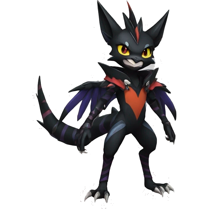 Cool Anthro Black Noivern-Nargacuga-Litten-Pokémon with edgy stripes hoodie spiked collar punk Full Body emoji