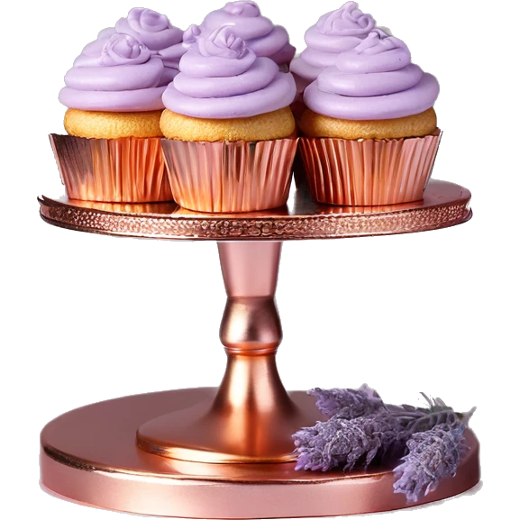 Realistic isolated rose gold layered Cupcake stand with lavender and rose gold macaroons on the stand. emoji