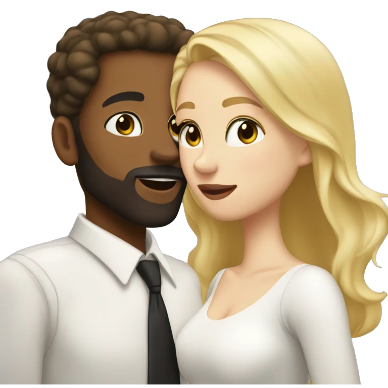 Brown skin man beard kissing white skin woman blonde hair emoji