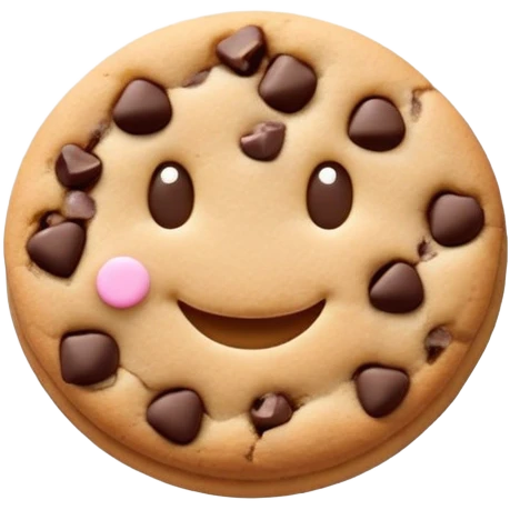 kawaii cookie with chocolate chips and a tiny smiling face emoji