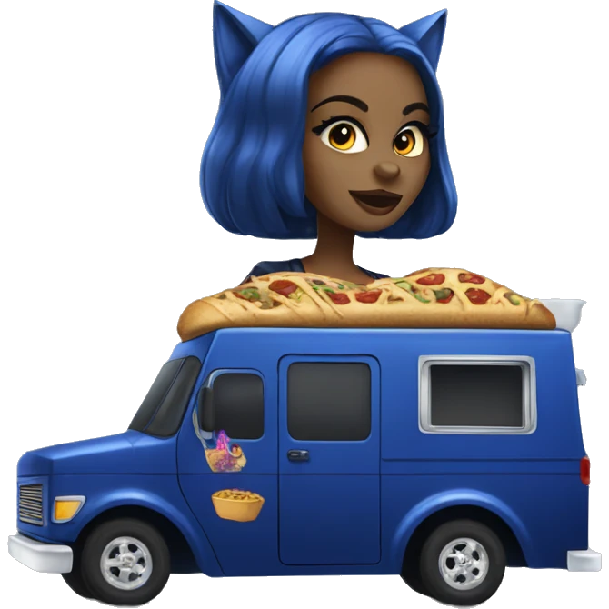 Dark blue Catgirl’s themed lowrider food truck  emoji