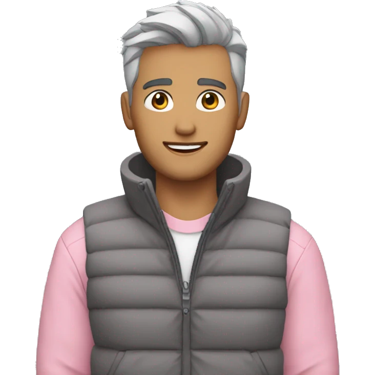 Finance bro with light grey short spike hair grey puffer vest over pink shirt emoji