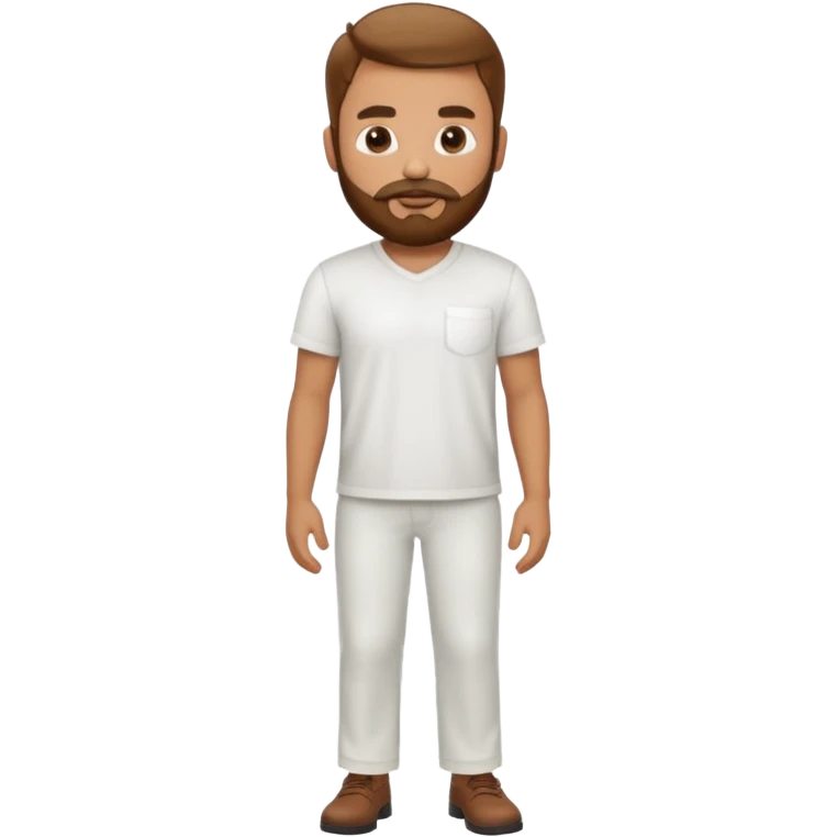 Chico moreno, pelirrojo, barba, camisa blanca y pantalón blanco cuerpo entero emoji
