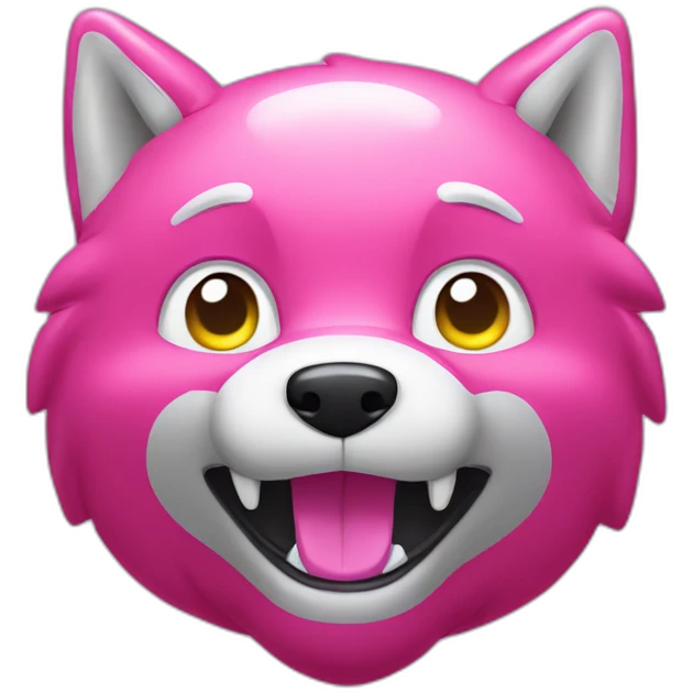 Anthropomorphic shiny, rubbery, pink inflatable wolf  emoji