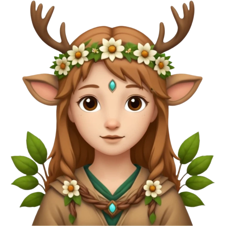 Adult Cute Druid human like fawn with flowers emoji