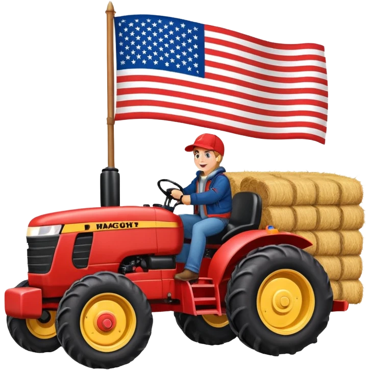 Fall hay bale trailer rides with USA flag on tractor emoji