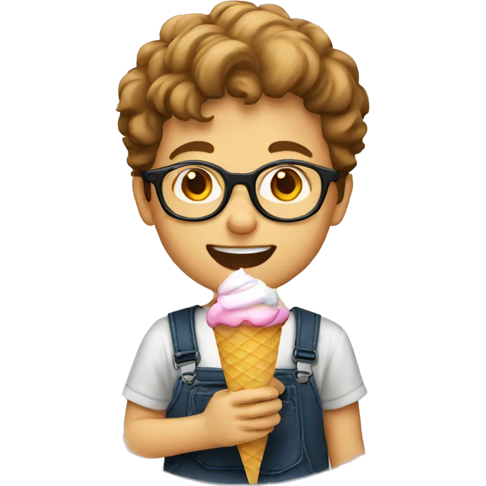 A boy with eyeglasses eating icecream emoji