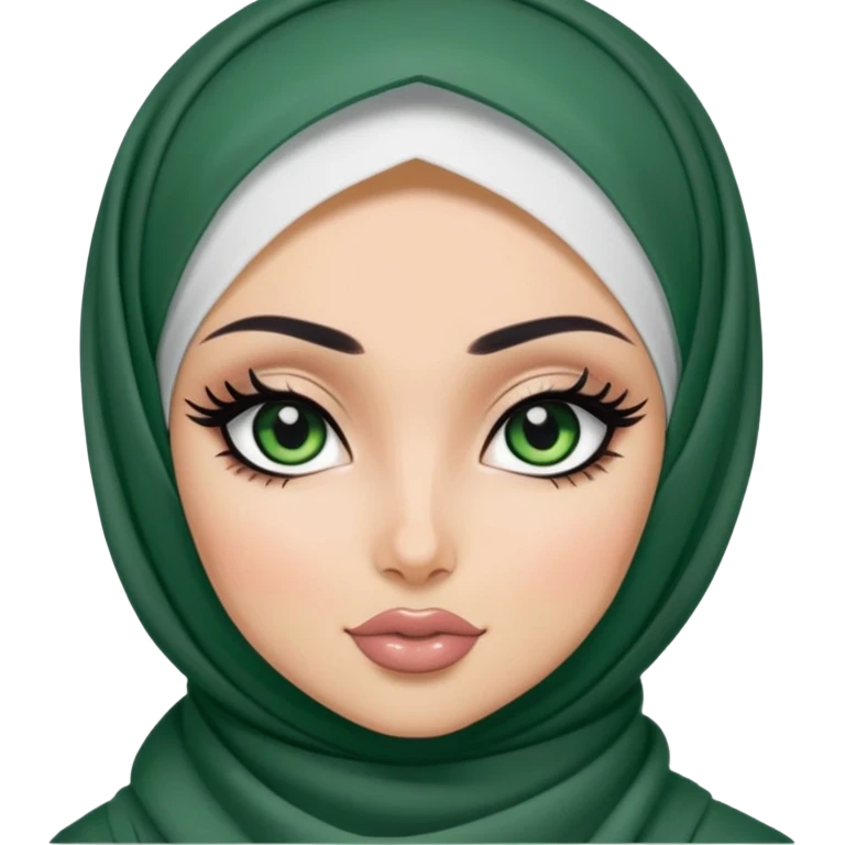pretty bratz baddie, full cover niqapi hijabi, black eyeliner, medium white skin, dark green  eyes emoji