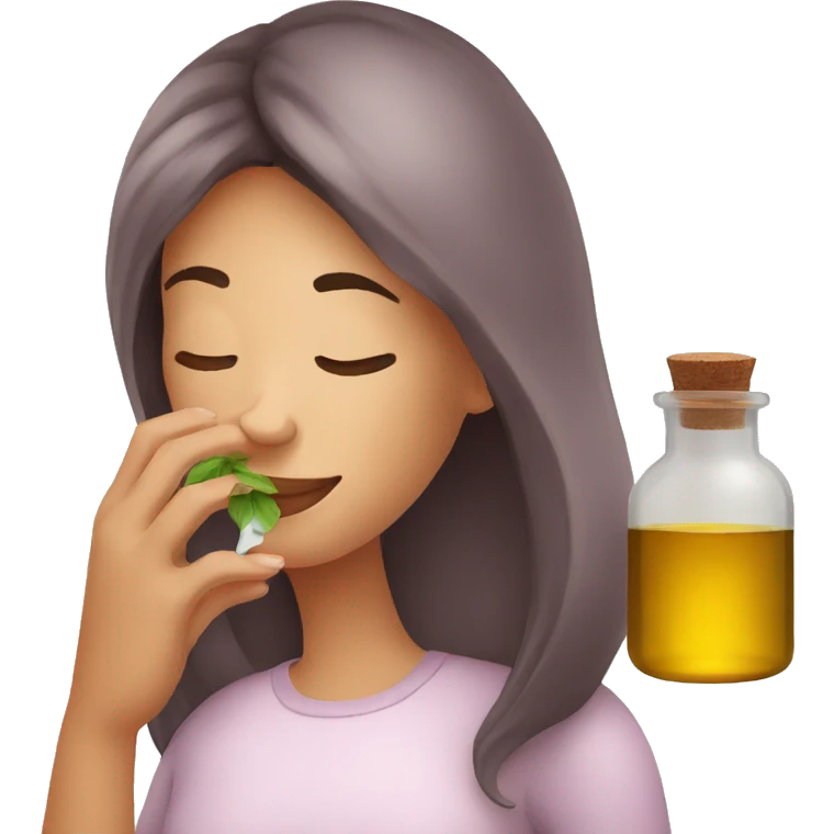 woman smelling a jar of essential oil emoji