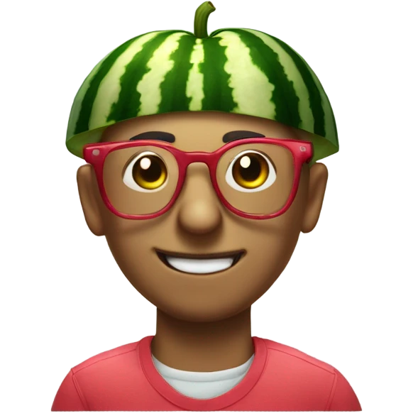 watermelon with nerdy glasses on, he is drooling because of how dumb and stupid he is. but deep down, he is loved. so much so, that he is missed. emoji