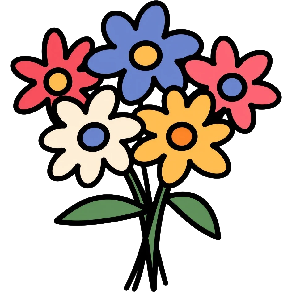 bouquet of flowers with various colorful flowers tied together emoji