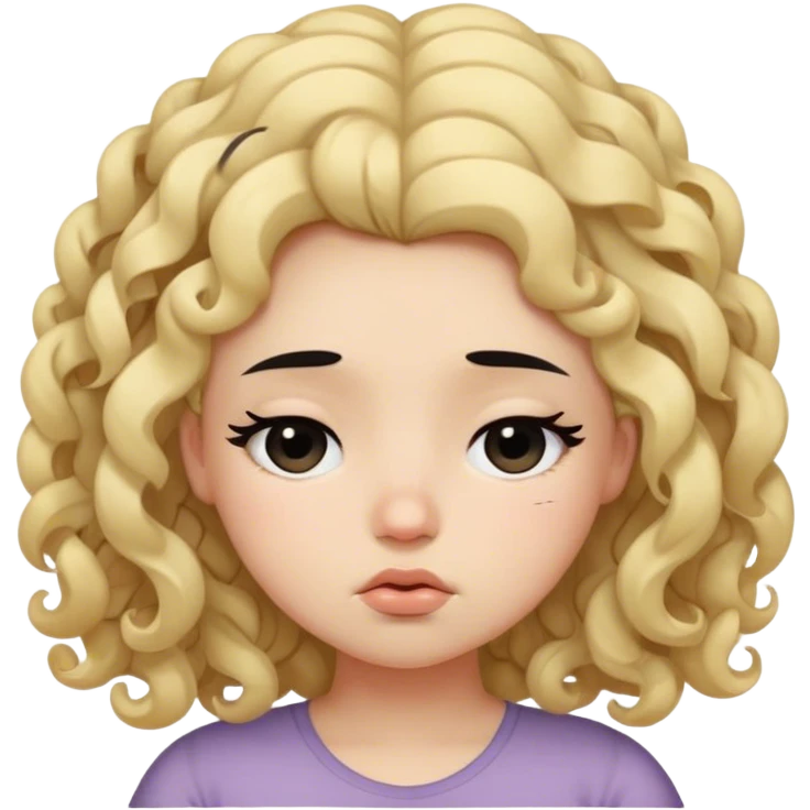 black hair blond girl with long curly hair make her little chubby sleepy symblos on her hed emoji