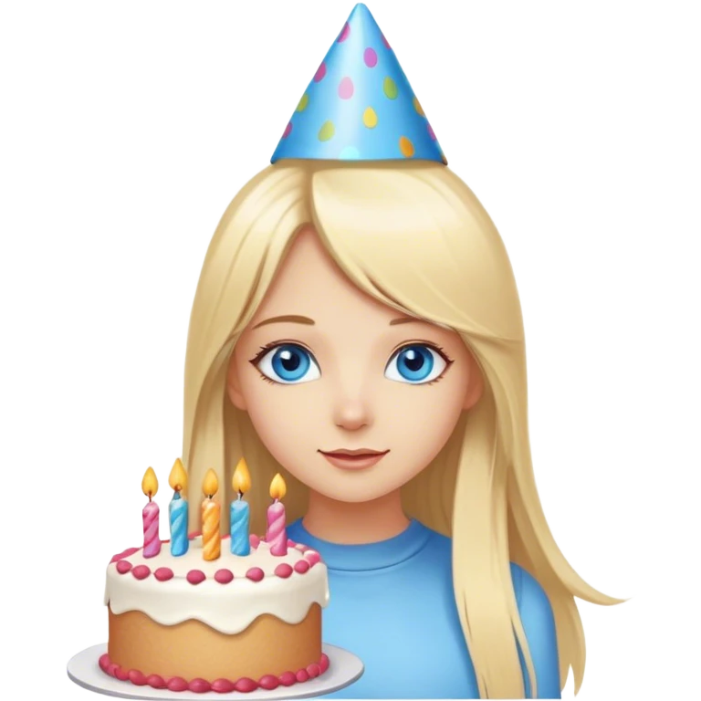 Blonde girl long straight hair blue eyes birthday emoji