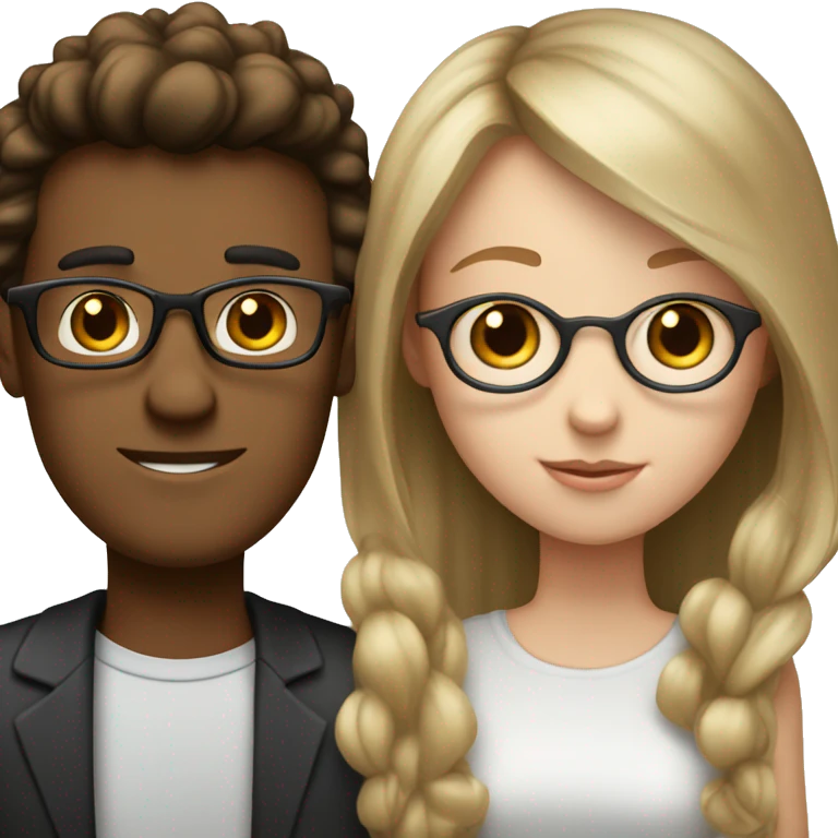 Lighter Brown guy with glasses , and a white girl with black hair and bangs no glasses in a relationship  emoji