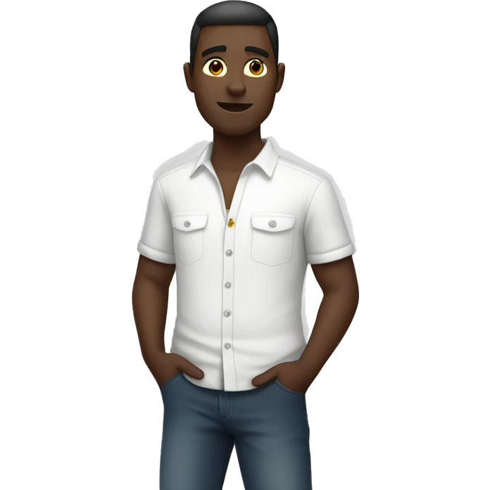 dark-skinned male in white shirt with hands in pockets  emoji