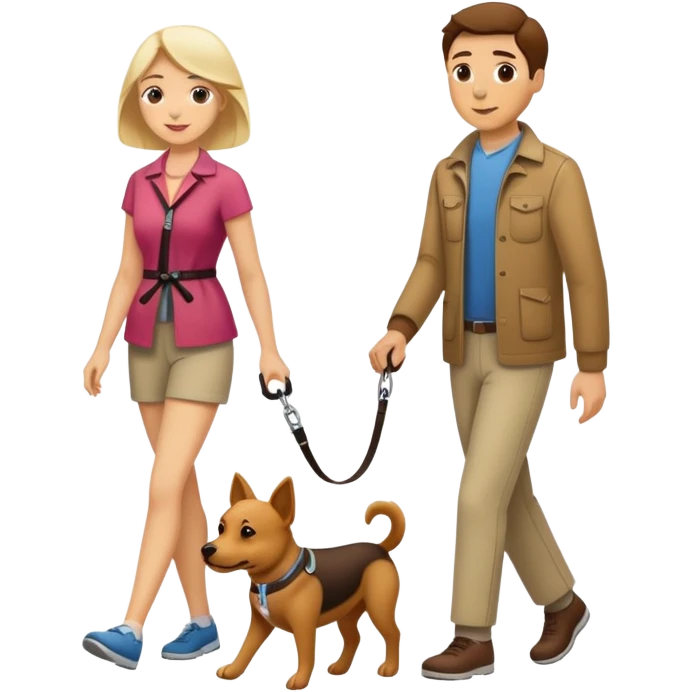 woman taking a man for a walk as if he were a dog emoji