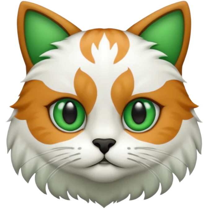 um gato branco com manchas pretas  olho preto e verde emoji