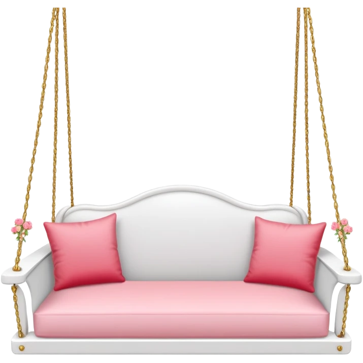 Romantic white wooden pastel-red-pink cushions couch-swing with tiny gold flowers around emoji