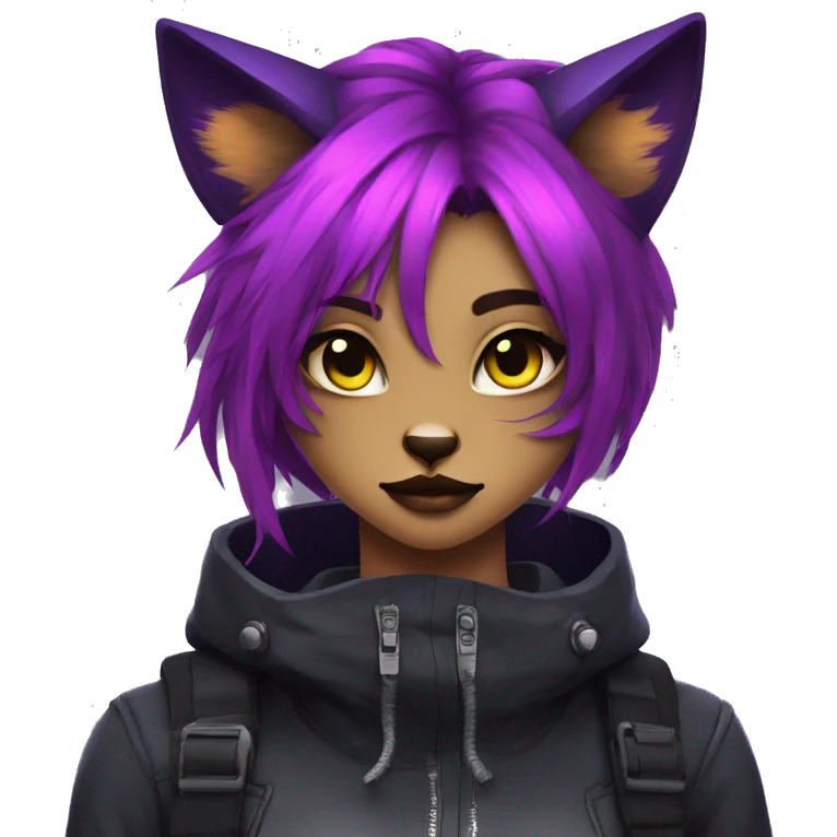 Edgy Shy Anthro cool pretty colorful dark cat-fursona techwear emoji
