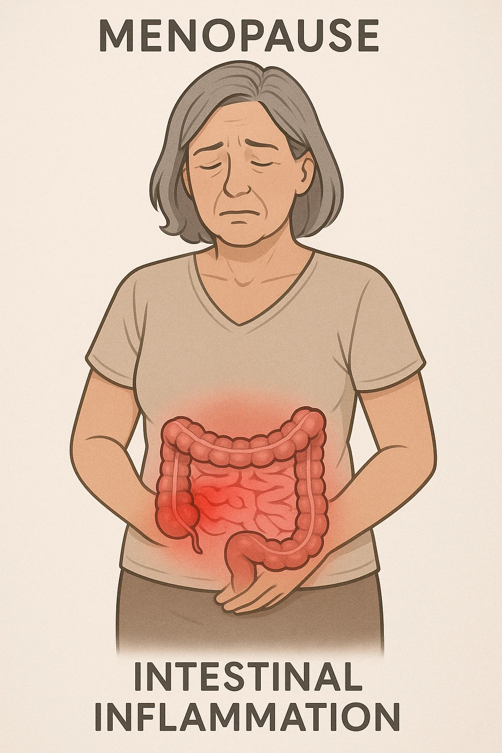 Donna in menopausa con intestino infiammato evidente emoji