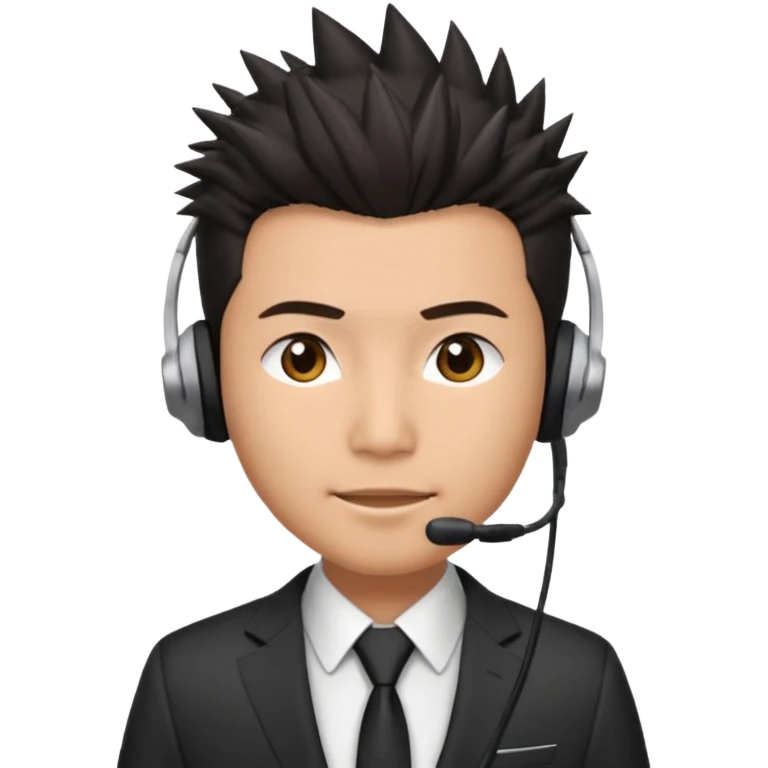 asian man headset suit face only spikey hair in front dark hair  emoji