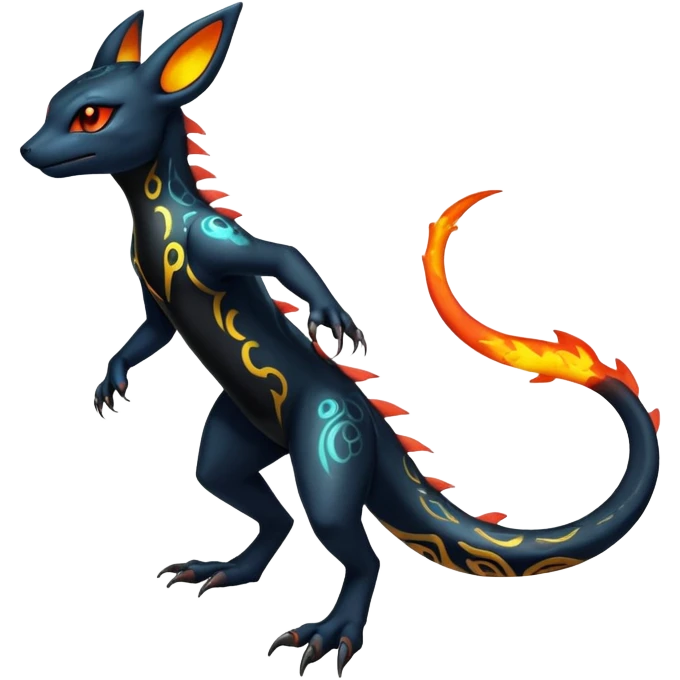 Colorful Dark Shiny Exotic Salandit-Umbreon-Quilava-Fakémon-hybrid-creature (full body)  emoji