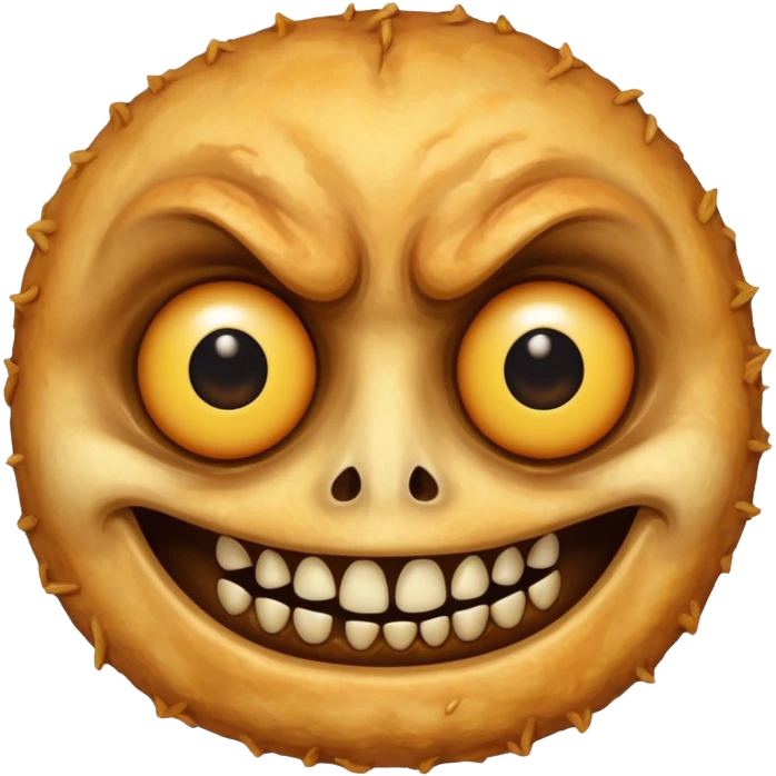 Deep fried scary face with teeth and creepy eyes emoji