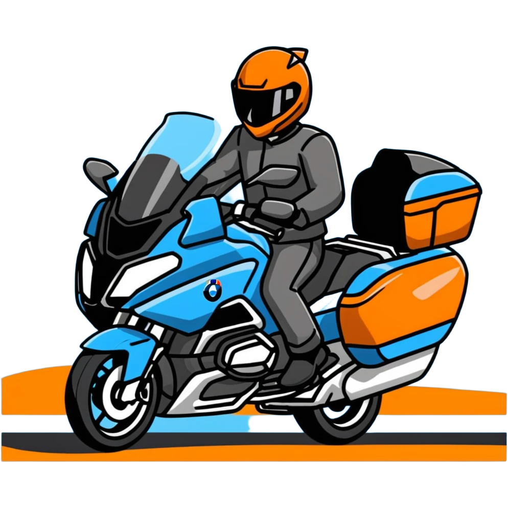 blue BMW R 1200 RT touring motorcycle with rider on road emoji