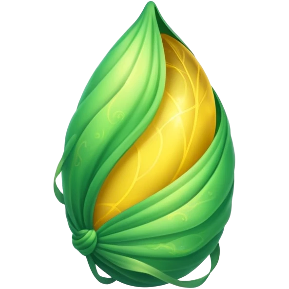 green magical cocoon lit up with swirling yellow magic, ethereal and mystical, symbol shape emoji