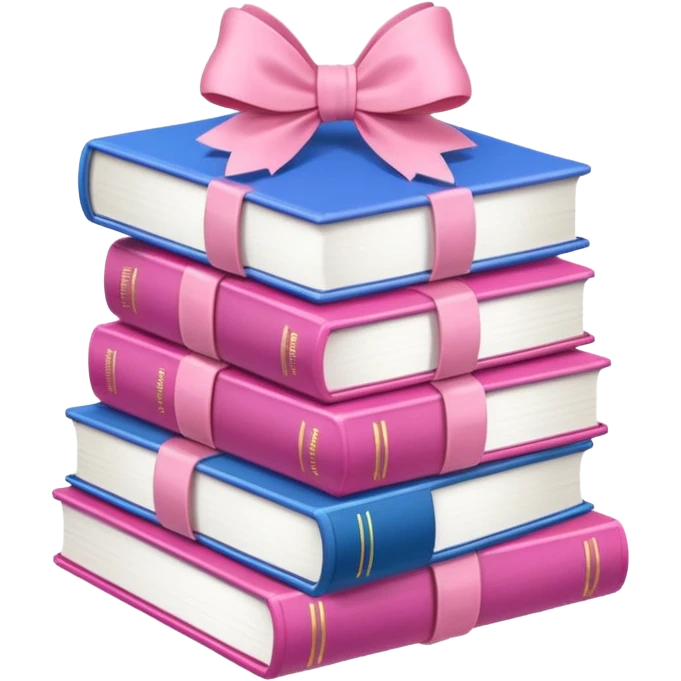 Pink Books stacked up and tied together by a white bow emoji