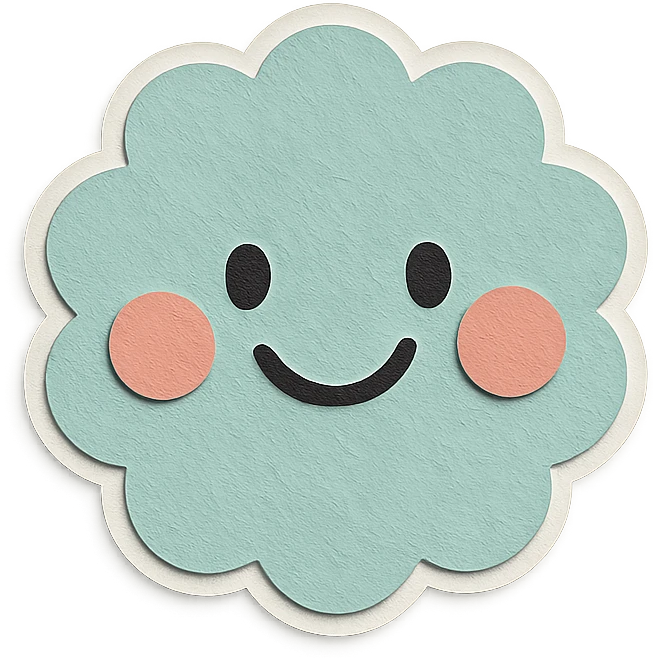 soft pastel scalloped edge note card sticker with a smiling face accent emoji