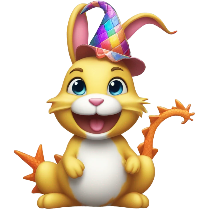 Cute bunny partying with a water dragon  emoji