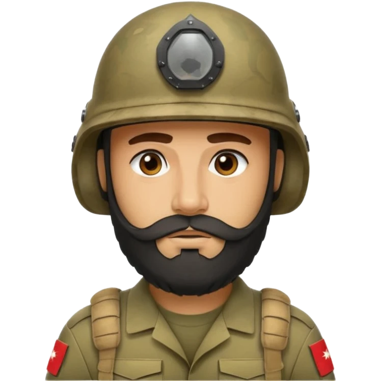 VERY TIRED, swarthy, Iraqi soldier in a casque, casque without insignia, with a beard emoji