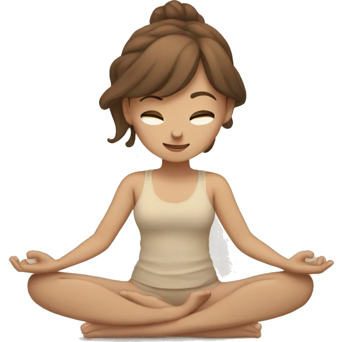 white girl with brown hair doing yoga in beige tones  emoji