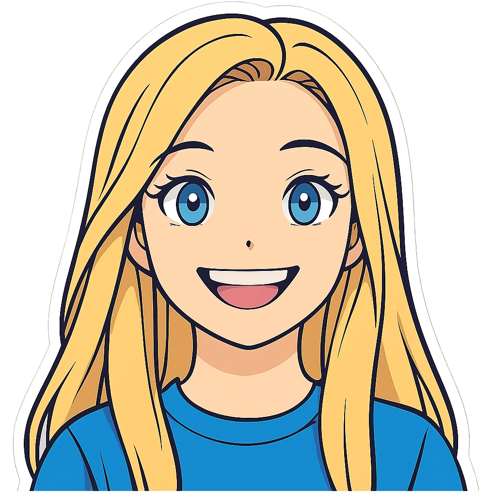 Make her smile wider in the style of sticker with transparent background. The original style 'sticker' does not support editing, so using the general style to respect the sticker look. emoji
