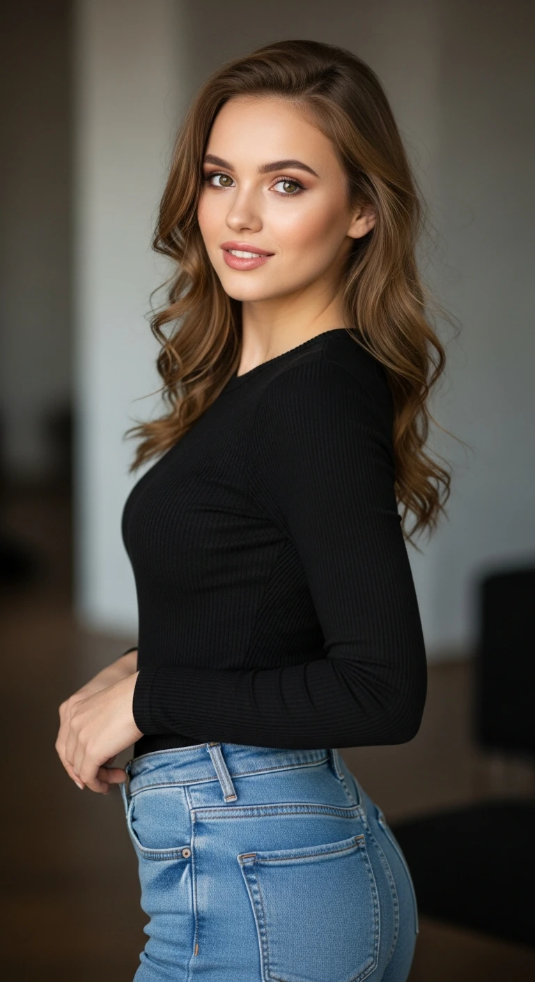 я создаю ИИ блогера, сгенерируй очень красивую девушку в полный рост (должно быть видео ее лицо и тело)
на вид ей должно быть лет 19, вес 50-55 кг, девушка должна занимать весь кадр на изображении emoji