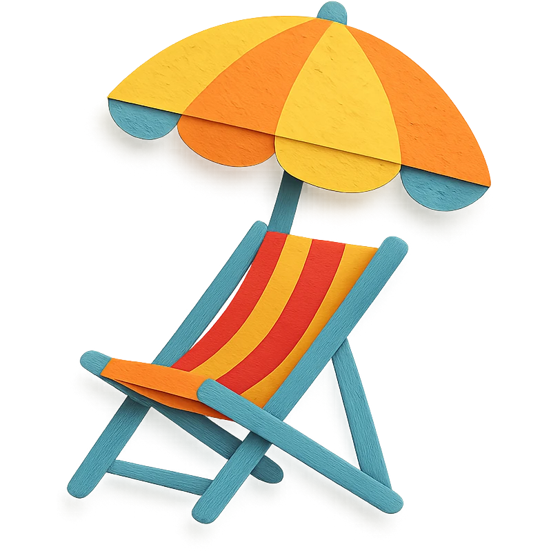 beach chair with layered paper effect in paper-craft style on a white background emoji